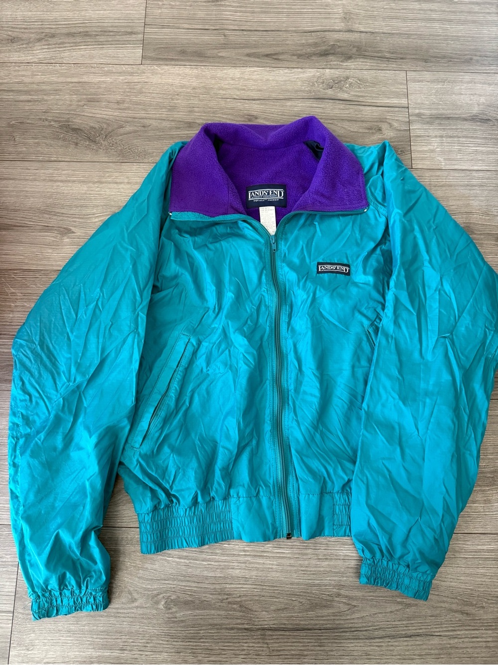 Lands' End Squall Windbreaker Jacket Teal Purple Men's M 38-40 Zip Elastic Cuffs